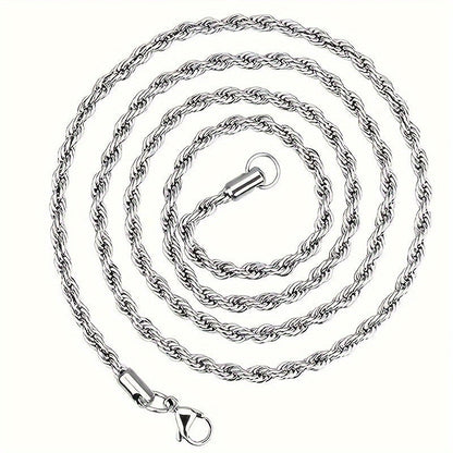 Collier chaîne torsadée en acier inoxydable 304 pour hommes et femmes – Ras-du-cou punk hypoallergénique sans nickel, 3 mm 5 mm, 20 22 24 pouces, unisexe pour usage quotidien