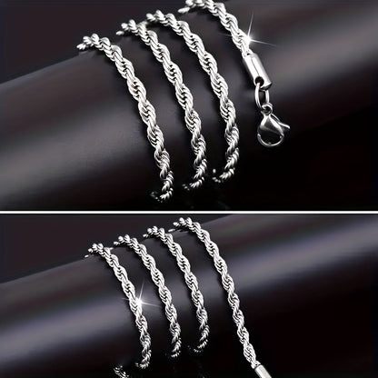 Collier chaîne torsadée en acier inoxydable 304 pour hommes et femmes – Ras-du-cou punk hypoallergénique sans nickel, 3 mm 5 mm, 20 22 24 pouces, unisexe pour usage quotidien