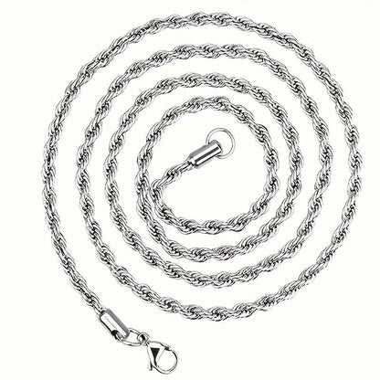 Collier chaîne torsadée en acier inoxydable 304 pour hommes et femmes – Ras-du-cou punk hypoallergénique sans nickel, 3 mm 5 mm, 20 22 24 pouces, unisexe pour usage quotidien