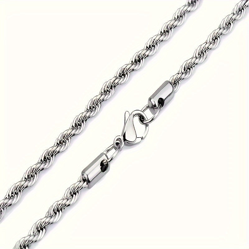 Collier chaîne torsadée en acier inoxydable 304 pour hommes et femmes – Ras-du-cou punk hypoallergénique sans nickel, 3 mm 5 mm, 20 22 24 pouces, unisexe pour usage quotidien