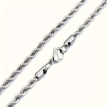 Collier chaîne torsadée en acier inoxydable 304 pour hommes et femmes – Ras-du-cou punk hypoallergénique sans nickel, 3 mm 5 mm, 20 22 24 pouces, unisexe pour usage quotidien