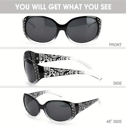Lunettes de soleil polarisées enveloppantes pour femmes avec détails en strass, protection UV, verres dégradés, monture écran oversize, 4 couleurs