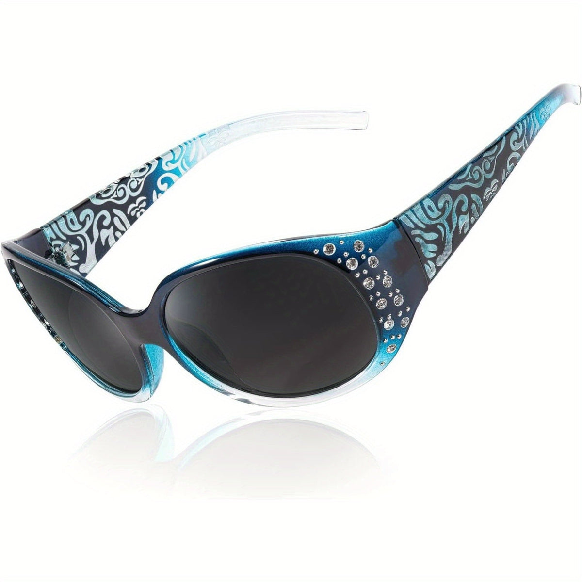 Lunettes de soleil polarisées enveloppantes pour femmes avec détails en strass, protection UV, verres dégradés, monture écran oversize, 4 couleurs