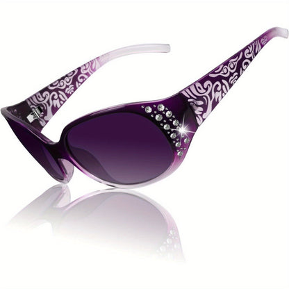 Lunettes de soleil polarisées enveloppantes pour femmes avec détails en strass, protection UV, verres dégradés, monture écran oversize, 4 couleurs