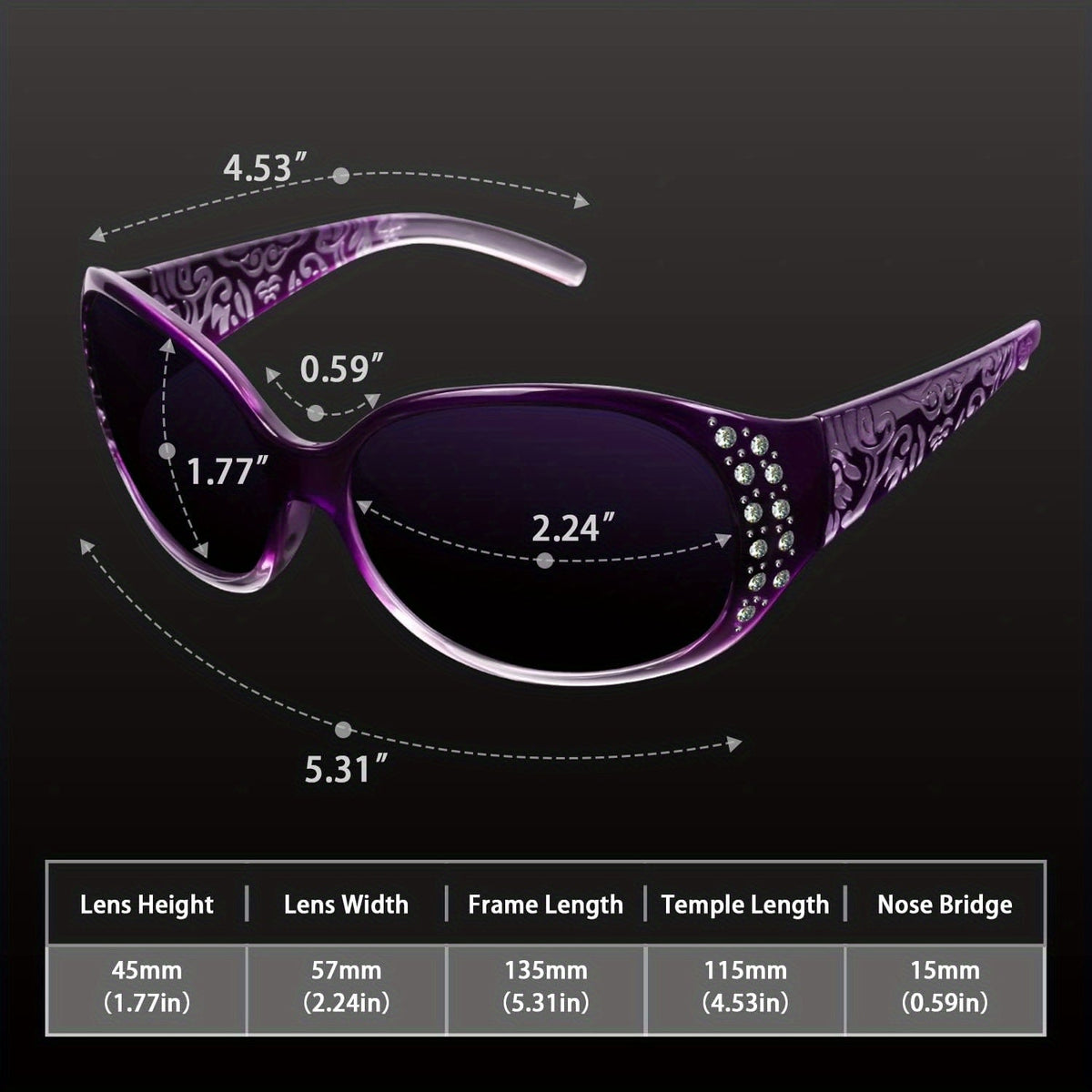 Lunettes de soleil polarisées enveloppantes pour femmes avec détails en strass, protection UV, verres dégradés, monture écran oversize, 4 couleurs