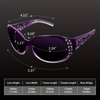 Lunettes de soleil polarisées enveloppantes pour femmes avec détails en strass, protection UV, verres dégradés, monture écran oversize, 4 couleurs