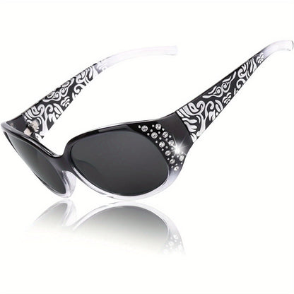 Lunettes de soleil polarisées enveloppantes pour femmes avec détails en strass, protection UV, verres dégradés, monture écran oversize, 4 couleurs