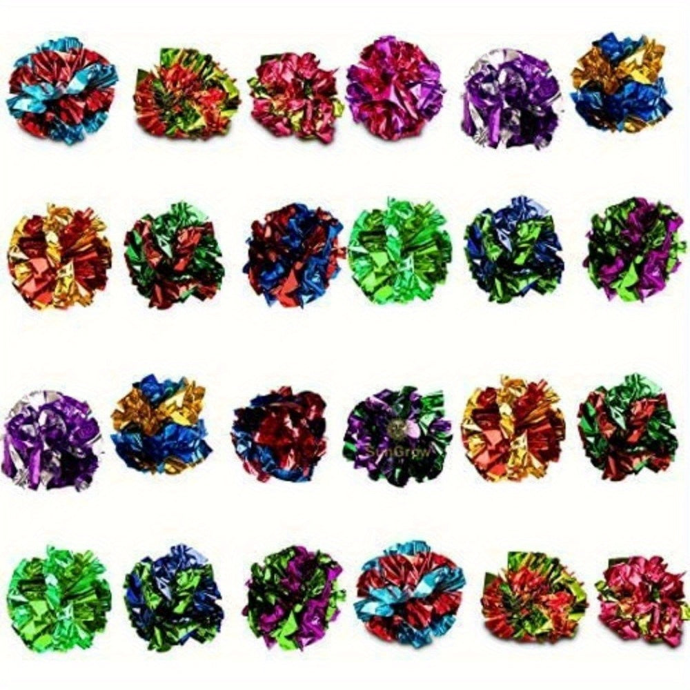 Lot de 24 balles froissantes pour chats, jouets en papier aluminium Mylar, balles brillantes multicolores, jouet sonore pour l'exercice des chats et chatons d'intérieur, jouets interactifs légers pour chats