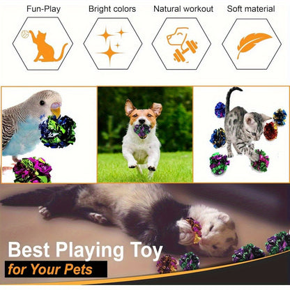 Lot de 24 balles froissantes pour chats, jouets en papier aluminium Mylar, balles brillantes multicolores, jouet sonore pour l'exercice des chats et chatons d'intérieur, jouets interactifs légers pour chats