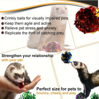 Lot de 24 balles froissantes pour chats, jouets en papier aluminium Mylar, balles brillantes multicolores, jouet sonore pour l'exercice des chats et chatons d'intérieur, jouets interactifs légers pour chats