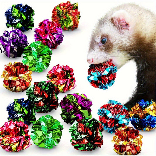 Lot de 24 balles froissantes pour chats, jouets en papier aluminium Mylar, balles brillantes multicolores, jouet sonore pour l'exercice des chats et chatons d'intérieur, jouets interactifs légers pour chats