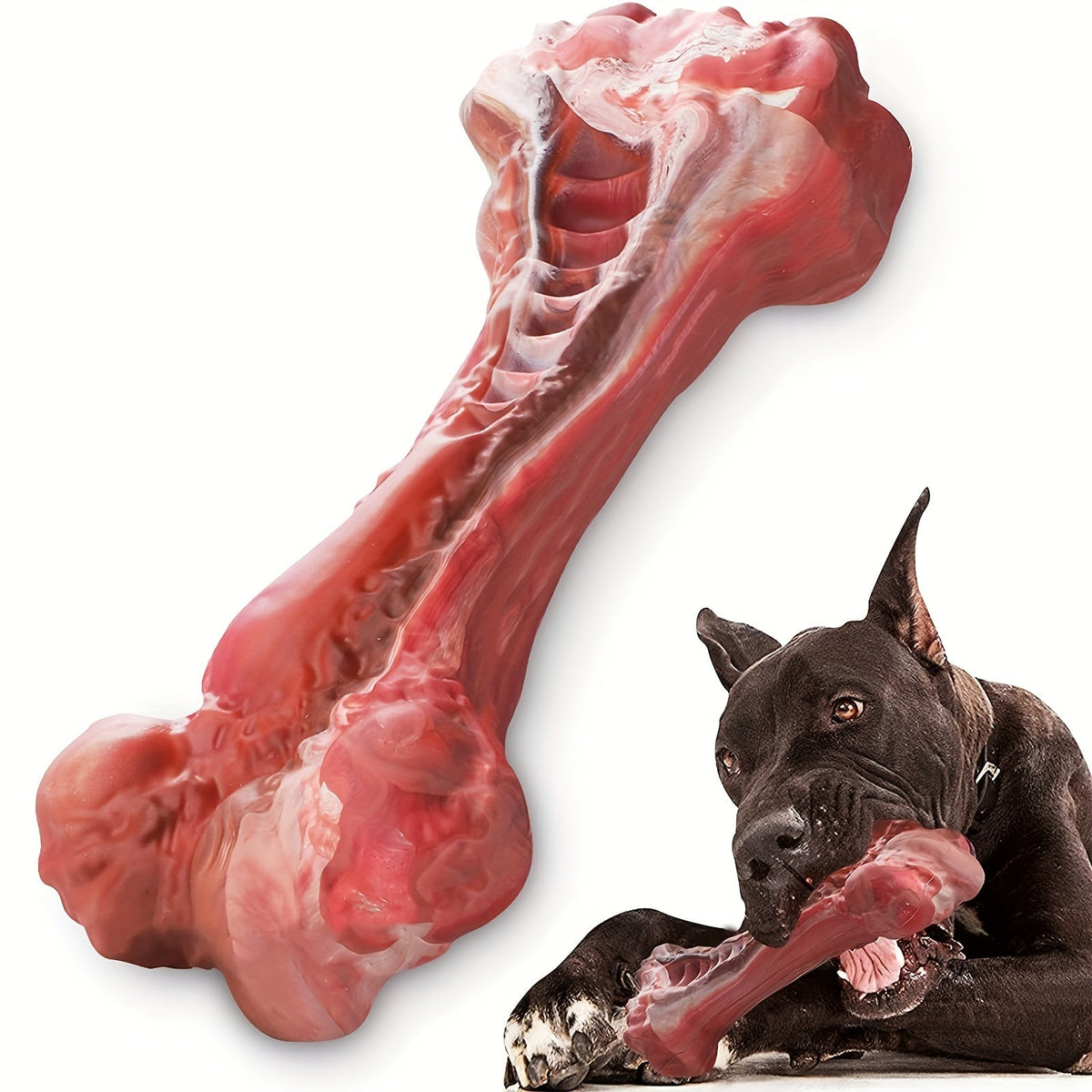 Jouet à mâcher indestructible pour chiens destructeurs, os en caoutchouc naturel durable pour le nettoyage des dents et le jeu interactif, os non toxique pour chiens de petites, moyennes et grandes races – Taille L 15 cm