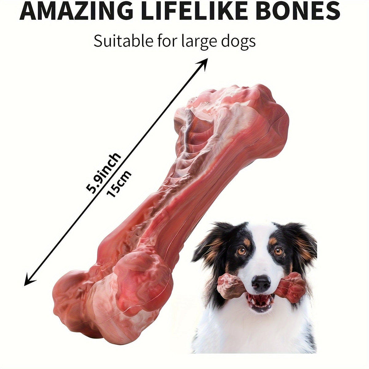 Jouet à mâcher indestructible pour chiens destructeurs, os en caoutchouc naturel durable pour le nettoyage des dents et le jeu interactif, os non toxique pour chiens de petites, moyennes et grandes races – Taille L 15 cm