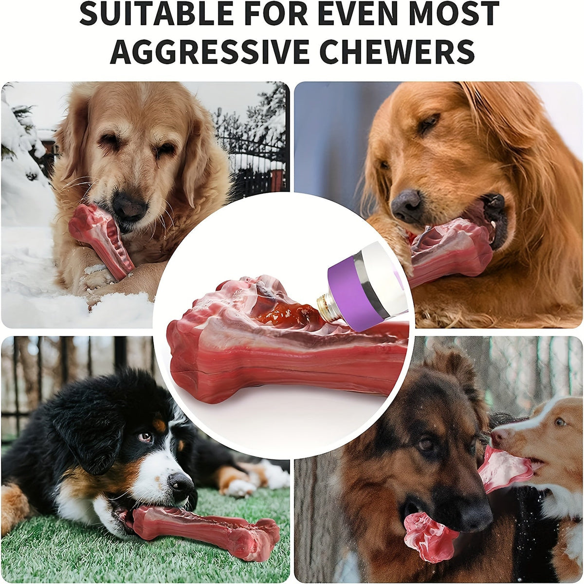Jouet à mâcher indestructible pour chiens destructeurs, os en caoutchouc naturel durable pour le nettoyage des dents et le jeu interactif, os non toxique pour chiens de petites, moyennes et grandes races – Taille L 15 cm