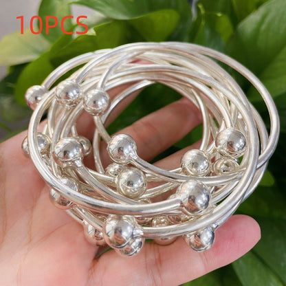 Ensemble de bracelets joncs bohèmes empilables, faits à la main en cuivre épais plaqué argent, style rétro antillais pour femmes, idéal pour le quotidien, les événements spéciaux, cadeau, lot de 5 ou 10 pièces