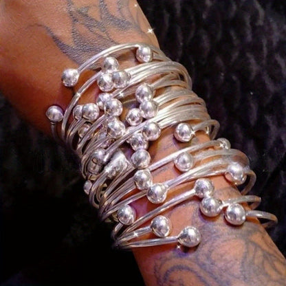 Ensemble de bracelets joncs bohèmes empilables, faits à la main en cuivre épais plaqué argent, style rétro antillais pour femmes, idéal pour le quotidien, les événements spéciaux, cadeau, lot de 5 ou 10 pièces