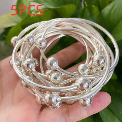 Ensemble de bracelets joncs bohèmes empilables, faits à la main en cuivre épais plaqué argent, style rétro antillais pour femmes, idéal pour le quotidien, les événements spéciaux, cadeau, lot de 5 ou 10 pièces