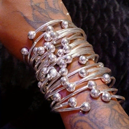 Ensemble de bracelets joncs bohèmes empilables, faits à la main en cuivre épais plaqué argent, style rétro antillais pour femmes, idéal pour le quotidien, les événements spéciaux, cadeau, lot de 5 ou 10 pièces