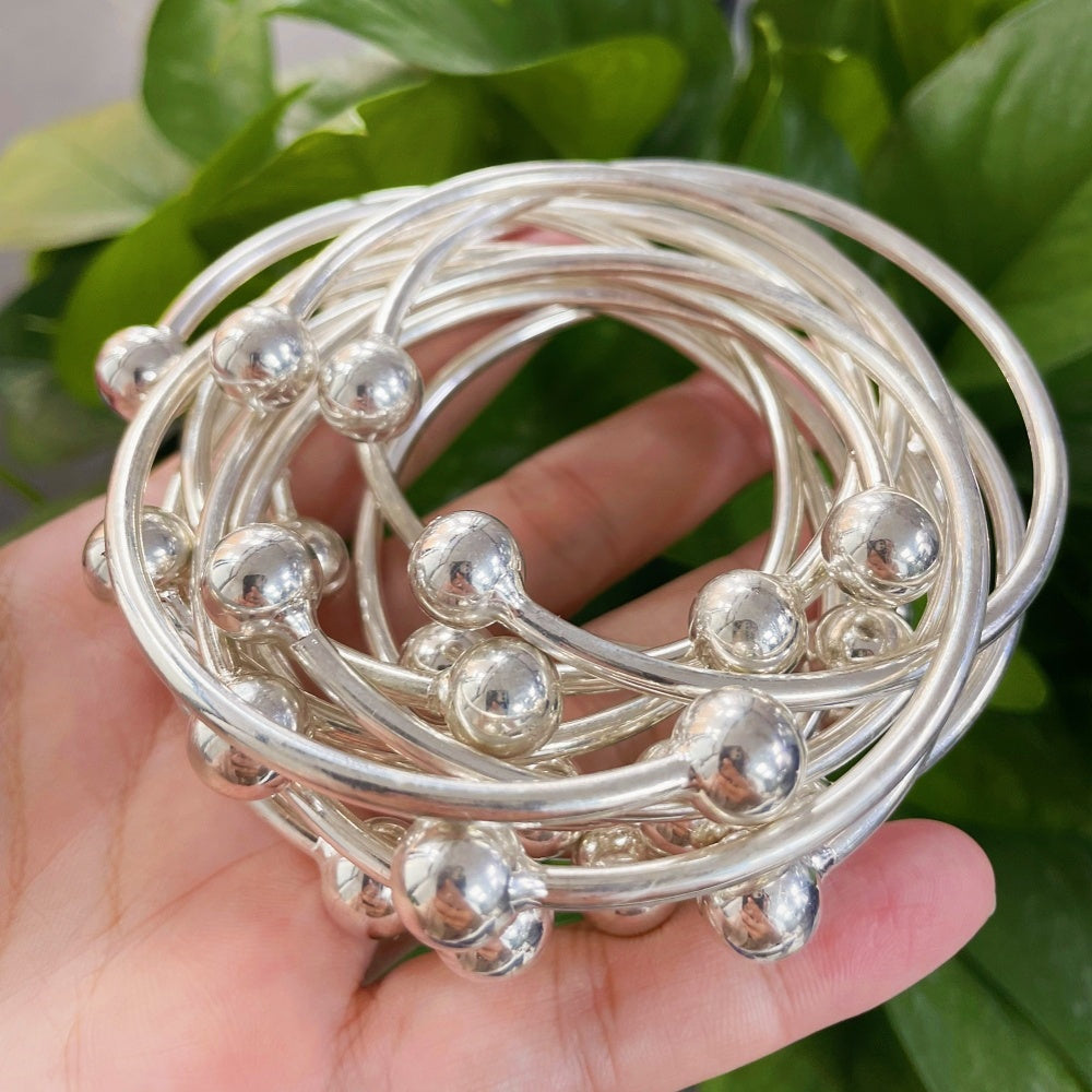 Ensemble de bracelets joncs bohèmes empilables, faits à la main en cuivre épais plaqué argent, style rétro antillais pour femmes, idéal pour le quotidien, les événements spéciaux, cadeau, lot de 5 ou 10 pièces