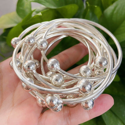 Ensemble de bracelets joncs bohèmes empilables, faits à la main en cuivre épais plaqué argent, style rétro antillais pour femmes, idéal pour le quotidien, les événements spéciaux, cadeau, lot de 5 ou 10 pièces