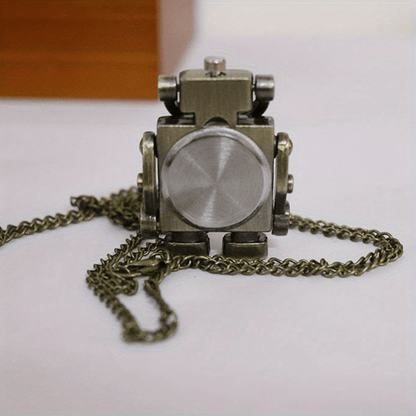 Montre de poche à quartz en forme de robot vintage avec porte-clés – Pendentif rond rétro en alliage de zinc, breloque de sac, cadeau unique pour Noël, un anniversaire ou le Nouvel An