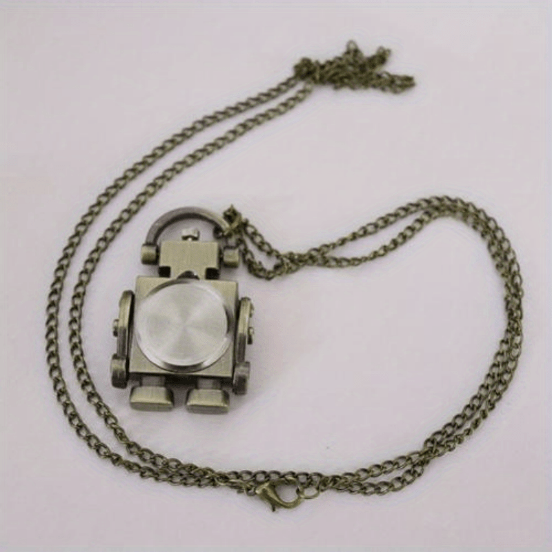 Montre de poche à quartz en forme de robot vintage avec porte-clés – Pendentif rond rétro en alliage de zinc, breloque de sac, cadeau unique pour Noël, un anniversaire ou le Nouvel An