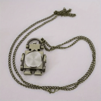 Montre de poche à quartz en forme de robot vintage avec porte-clés – Pendentif rond rétro en alliage de zinc, breloque de sac, cadeau unique pour Noël, un anniversaire ou le Nouvel An