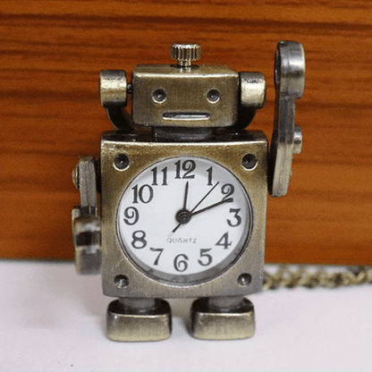 Montre de poche à quartz en forme de robot vintage avec porte-clés – Pendentif rond rétro en alliage de zinc, breloque de sac, cadeau unique pour Noël, un anniversaire ou le Nouvel An