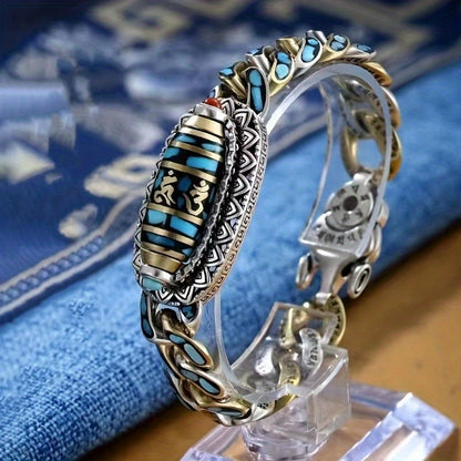 Bracelet gourmette en acier inoxydable pour homme avec perles de turquoise – Bijou de poignet bohème unique et tendance, accessoire streetwear, bracelet décontracté et élégant
