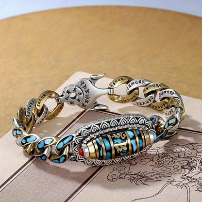 Bracelet gourmette en acier inoxydable pour homme avec perles de turquoise – Bijou de poignet bohème unique et tendance, accessoire streetwear, bracelet décontracté et élégant