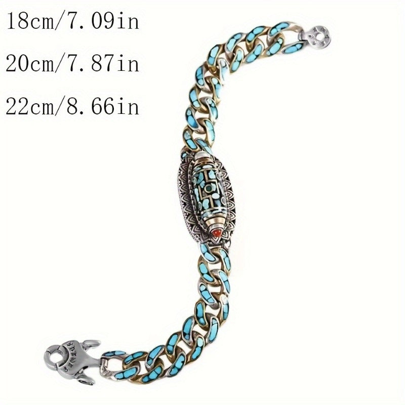 Bracelet gourmette en acier inoxydable pour homme avec perles de turquoise – Bijou de poignet bohème unique et tendance, accessoire streetwear, bracelet décontracté et élégant