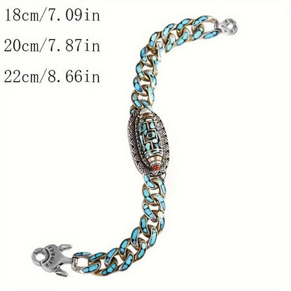 Bracelet gourmette en acier inoxydable pour homme avec perles de turquoise – Bijou de poignet bohème unique et tendance, accessoire streetwear, bracelet décontracté et élégant