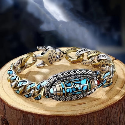 Bracelet gourmette en acier inoxydable pour homme avec perles de turquoise – Bijou de poignet bohème unique et tendance, accessoire streetwear, bracelet décontracté et élégant
