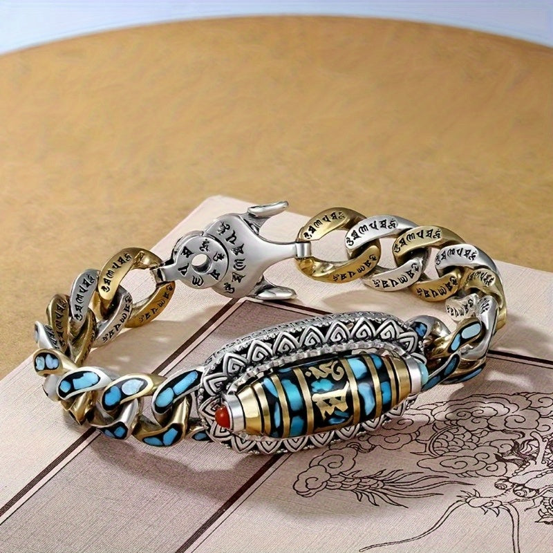 Bracelet gourmette en acier inoxydable pour homme avec perles de turquoise – Bijou de poignet bohème unique et tendance, accessoire streetwear, bracelet décontracté et élégant