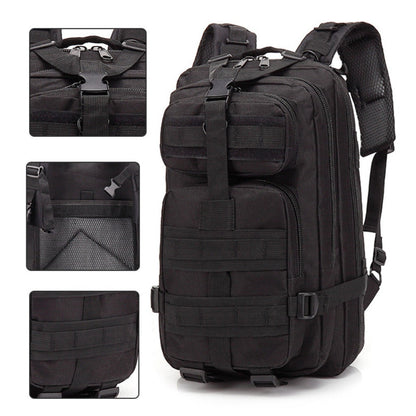 Sac à dos de randonnée tactique camouflage 21-25 L pour homme – Sac de montagne multifonctionnel pour le camping, l'escalade et la randonnée, fermeture éclair, sac d'équipement durable en noir, vert armée et kaki