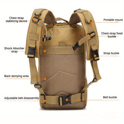 Sac à dos de randonnée tactique camouflage 21-25 L pour homme – Sac de montagne multifonctionnel pour le camping, l'escalade et la randonnée, fermeture éclair, sac d'équipement durable en noir, vert armée et kaki