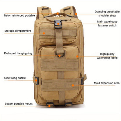 Sac à dos de randonnée tactique camouflage 21-25 L pour homme – Sac de montagne multifonctionnel pour le camping, l'escalade et la randonnée, fermeture éclair, sac d'équipement durable en noir, vert armée et kaki