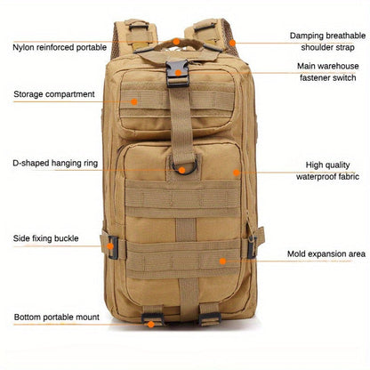 Sac à dos de randonnée tactique camouflage 21-25 L pour homme – Sac de montagne multifonctionnel pour le camping, l'escalade et la randonnée, fermeture éclair, sac d'équipement durable en noir, vert armée et kaki