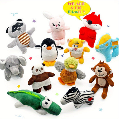 Lot de 12 jouets en peluche couineurs pour chiens – Jouets pour chiots, petits et moyens chiens – Jouets de dentition doux avec coffret cadeau : renard, tigre, lapin, panda et plus