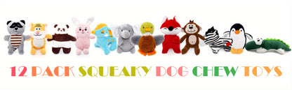 Lot de 12 jouets en peluche couineurs pour chiens – Jouets pour chiots, petits et moyens chiens – Jouets de dentition doux avec coffret cadeau : renard, tigre, lapin, panda et plus