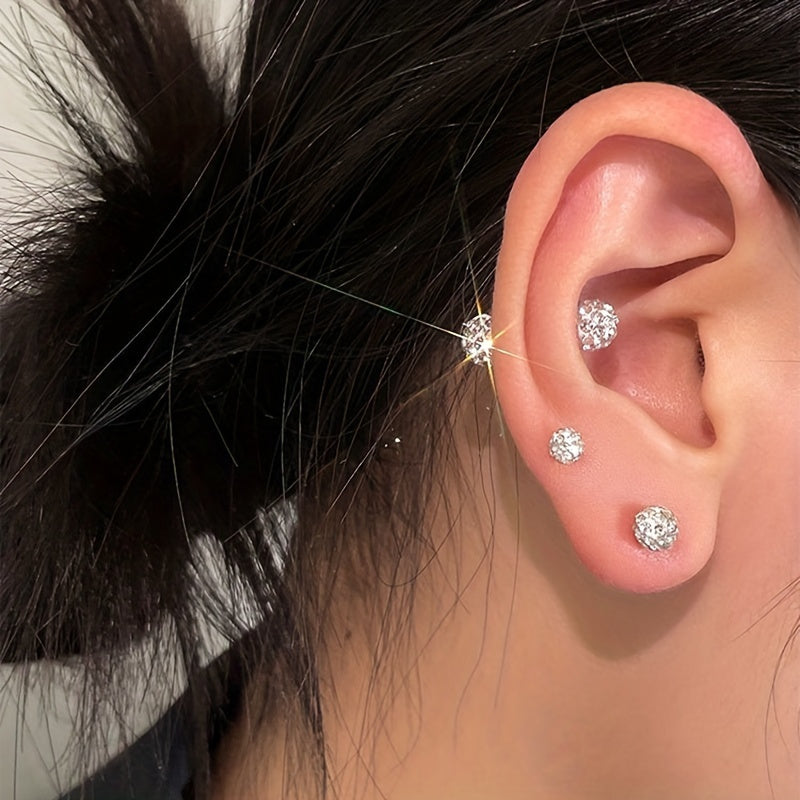 Lot de 4 boucles d'oreilles en argent sterling 925 – Clous d'oreilles bohèmes sphériques avec incrustation de zirconium, bijoux fantaisie de luxe délicats pour femmes, ensemble de boucles d'oreilles en argent hypoallergénique