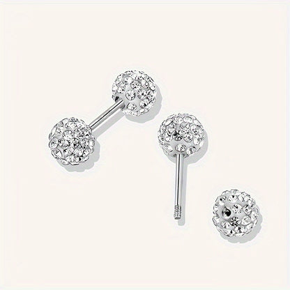 Lot de 4 boucles d'oreilles en argent sterling 925 – Clous d'oreilles bohèmes sphériques avec incrustation de zirconium, bijoux fantaisie de luxe délicats pour femmes, ensemble de boucles d'oreilles en argent hypoallergénique