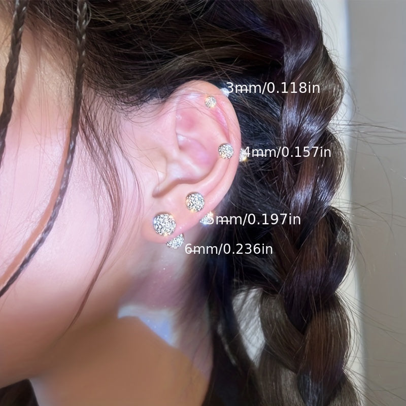 Lot de 4 boucles d'oreilles en argent sterling 925 – Clous d'oreilles bohèmes sphériques avec incrustation de zirconium, bijoux fantaisie de luxe délicats pour femmes, ensemble de boucles d'oreilles en argent hypoallergénique