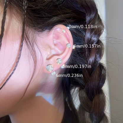 Lot de 4 boucles d'oreilles en argent sterling 925 – Clous d'oreilles bohèmes sphériques avec incrustation de zirconium, bijoux fantaisie de luxe délicats pour femmes, ensemble de boucles d'oreilles en argent hypoallergénique