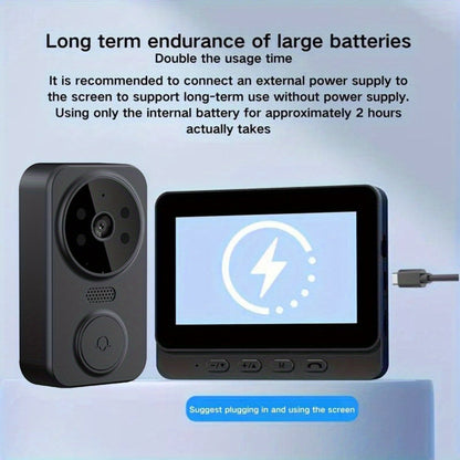 Wireless Video Doorbell Camera with Indoor Monitor – 1080P FHD, No Wi-Fi Needed, Night Vision, Two-Way Audio, 4.3" IPS Screen, Long Battery Life, SD Card Storage, Easy Install for Home Security