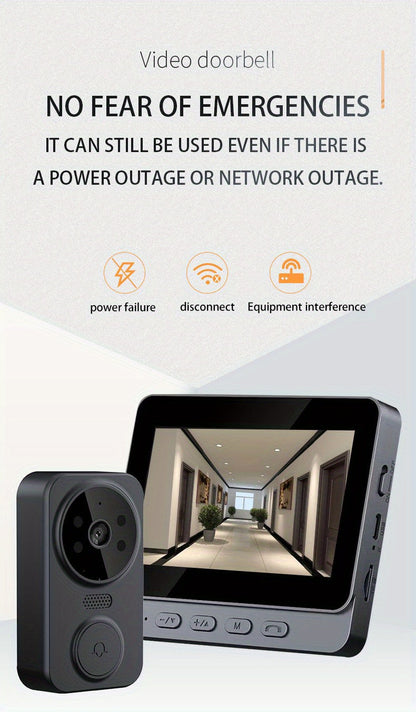 Wireless Video Doorbell Camera with Indoor Monitor – 1080P FHD, No Wi-Fi Needed, Night Vision, Two-Way Audio, 4.3" IPS Screen, Long Battery Life, SD Card Storage, Easy Install for Home Security