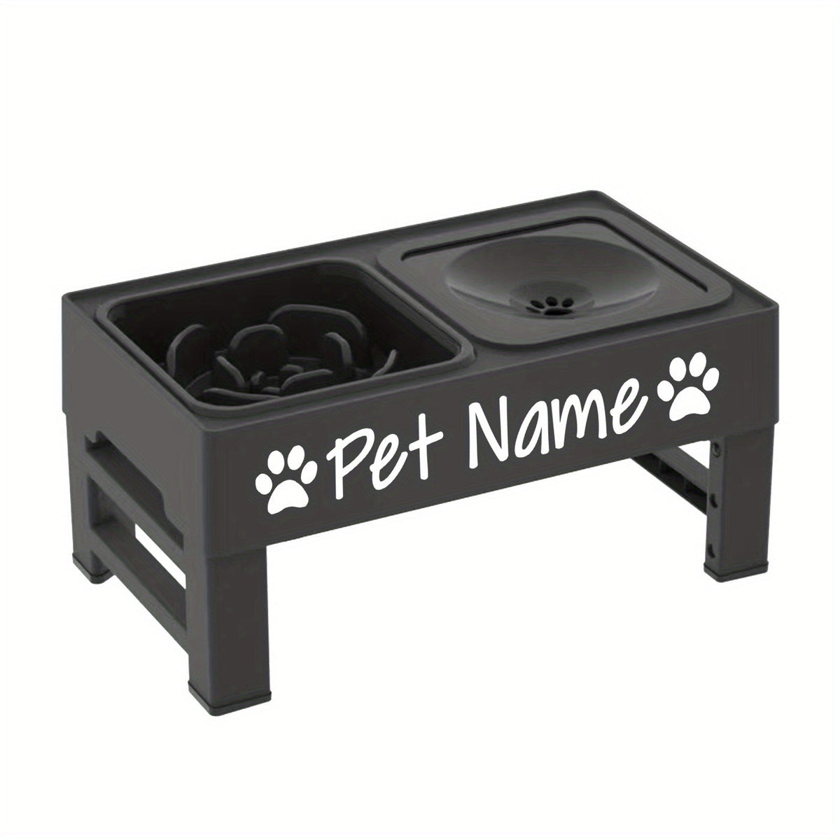 Gamelles surélevées pour chien avec support réglable - Distributeur lent personnalisé et bol d'eau anti-éclaboussures pour chiens de petite, moyenne et grande taille - Ensemble de gamelles surélevées avec options de police personnalisées, noir ou gris