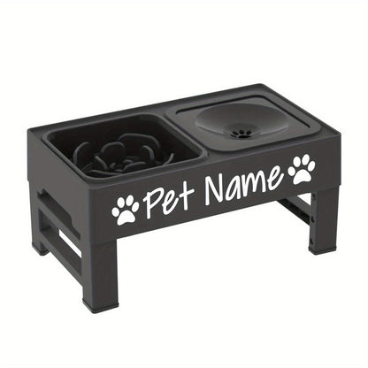 Gamelles surélevées pour chien avec support réglable - Distributeur lent personnalisé et bol d'eau anti-éclaboussures pour chiens de petite, moyenne et grande taille - Ensemble de gamelles surélevées avec options de police personnalisées, noir ou gris