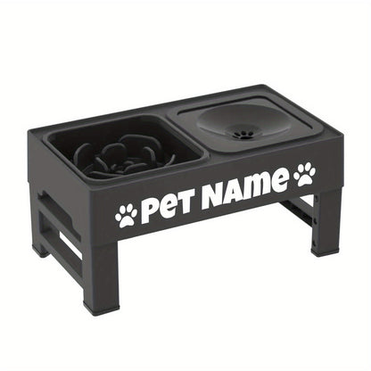 Gamelles surélevées pour chien avec support réglable - Distributeur lent personnalisé et bol d'eau anti-éclaboussures pour chiens de petite, moyenne et grande taille - Ensemble de gamelles surélevées avec options de police personnalisées, noir ou gris