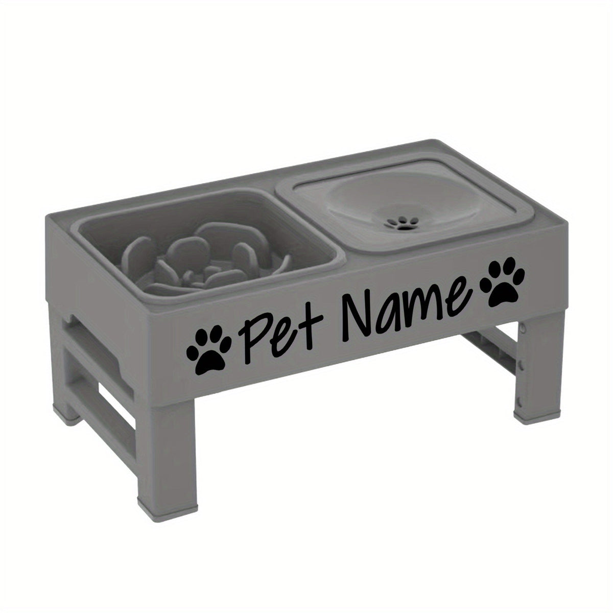 Gamelles surélevées pour chien avec support réglable - Distributeur lent personnalisé et bol d'eau anti-éclaboussures pour chiens de petite, moyenne et grande taille - Ensemble de gamelles surélevées avec options de police personnalisées, noir ou gris